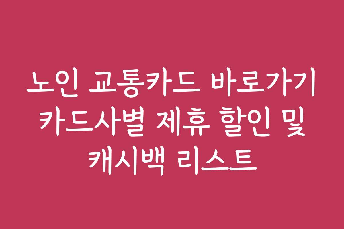 노인 교통카드 바로가기 카드사별 제휴 할인 및 캐시백 리스트