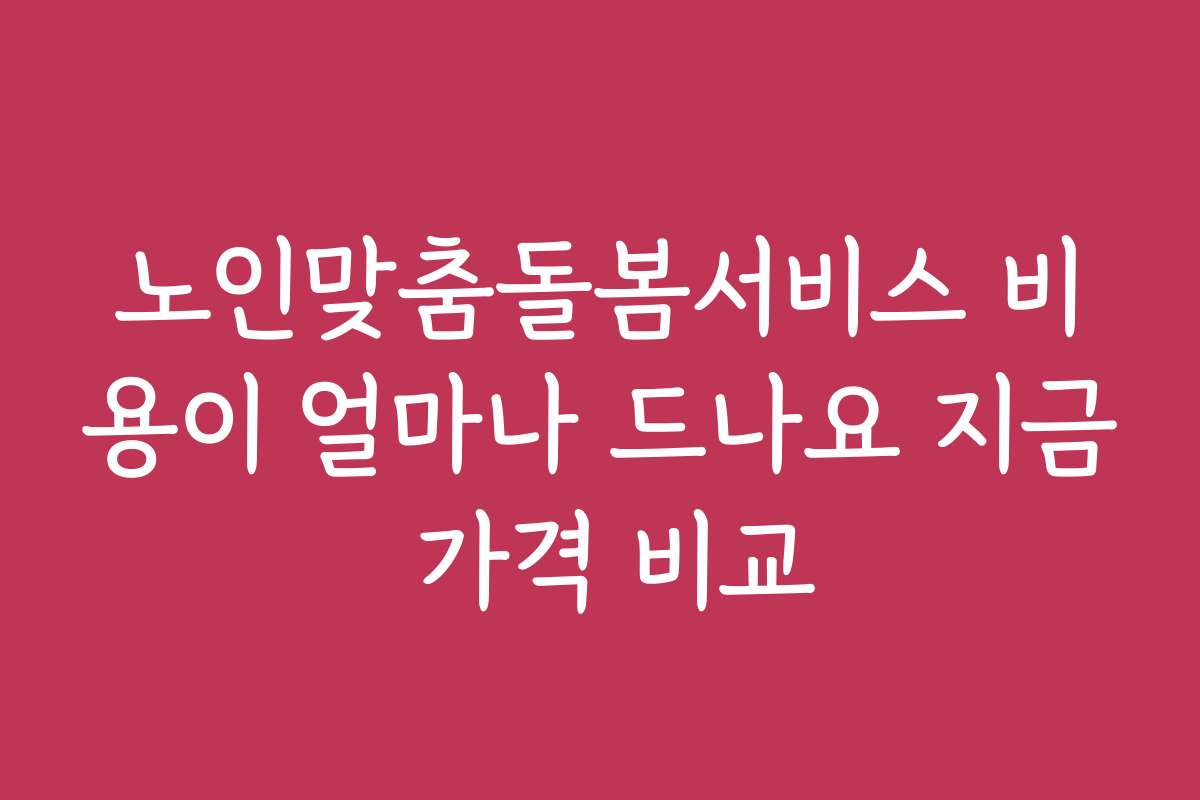 노인맞춤돌봄서비스 비용이 얼마나 드나요 지금 가격 비교