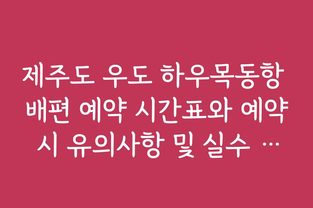 제주도 우도 하우목동항 배편 예약 시간표와 예약 시 유의사항 및 실수 방지 방법