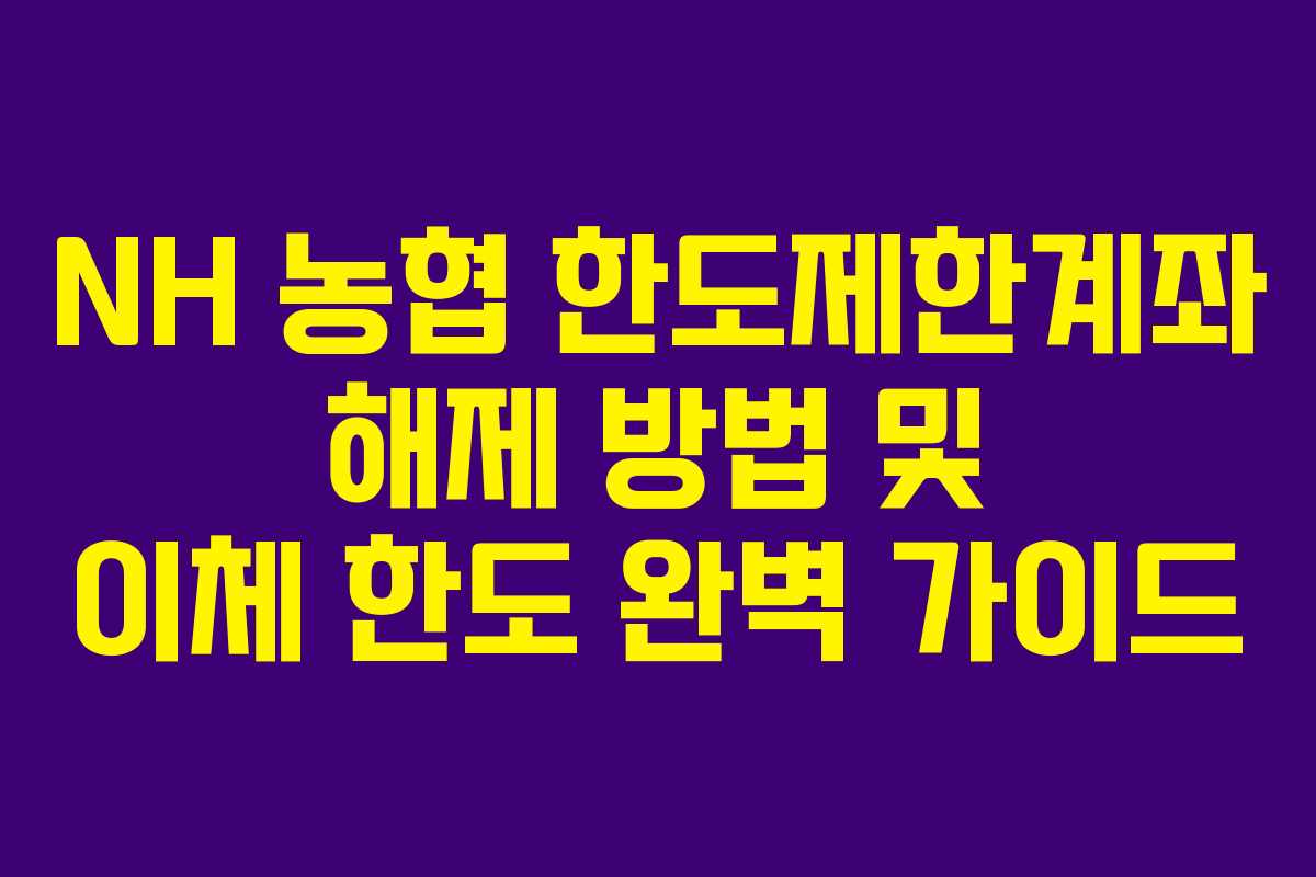NH 농협 한도제한계좌 해제 방법 및 이체 한도 완벽 가이드