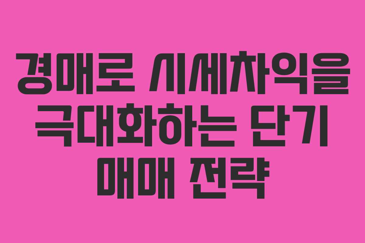 경매로 시세차익을 극대화하는 단기 매매 전략