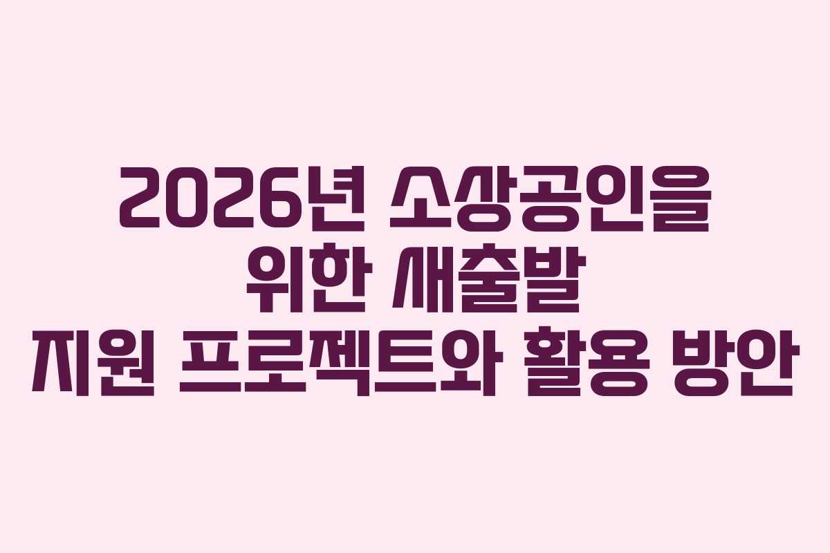 2026년 소상공인을 위한 새출발 지원 프로젝트와 활용 방안
