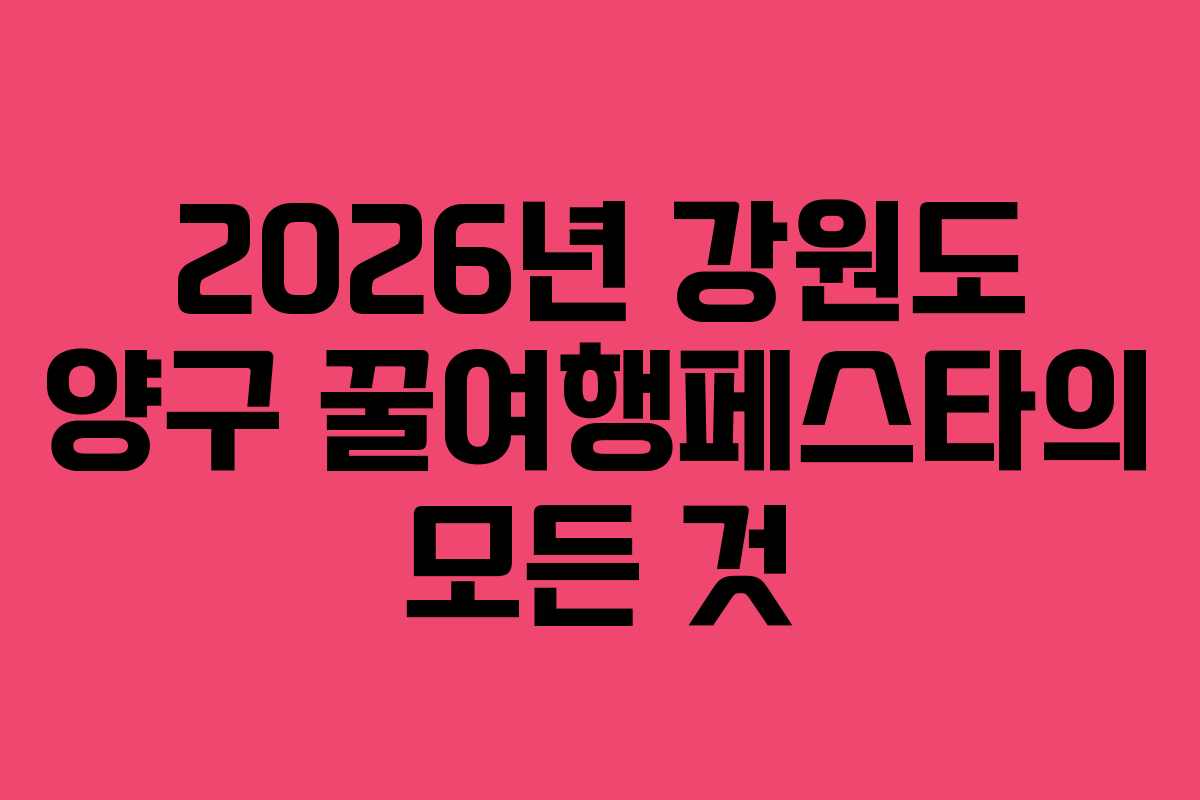 2026년 강원도 양구 꿀여행페스타의 모든 것