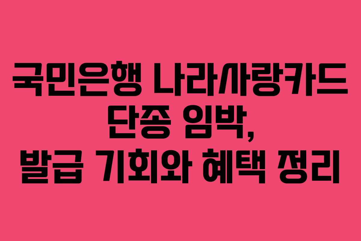 국민은행 나라사랑카드 단종 임박, 발급 기회와 혜택 정리