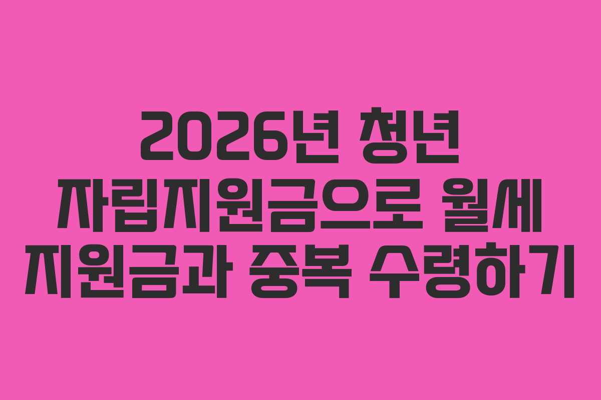 2026년 청년 자립지원금으로 월세 지원금과 중복 수령하기