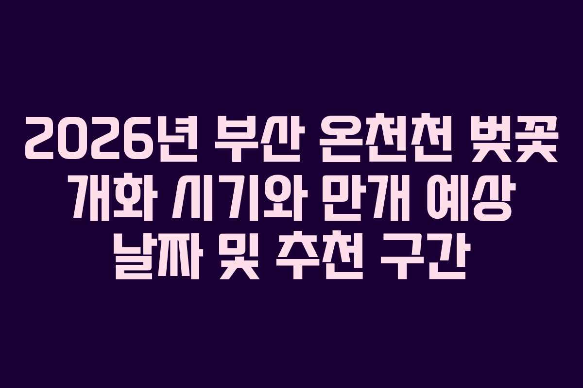 2026년 부산 온천천 벚꽃 개화 시기와 만개 예상 날짜 및 추천 구간