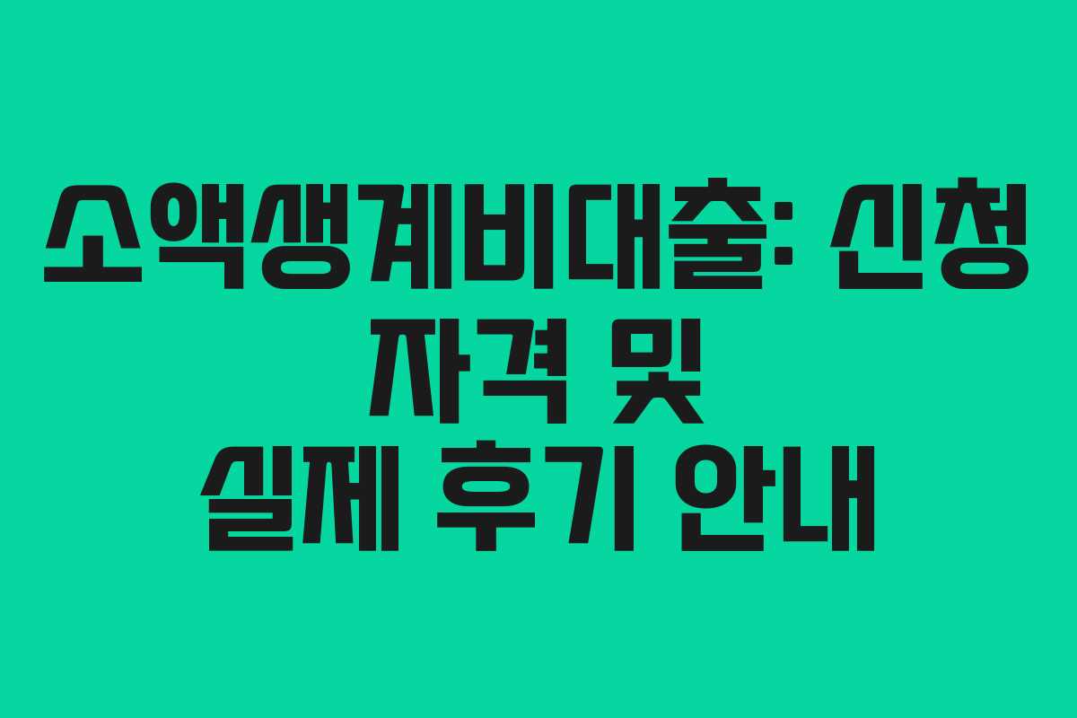 소액생계비대출: 신청 자격 및 실제 후기 안내