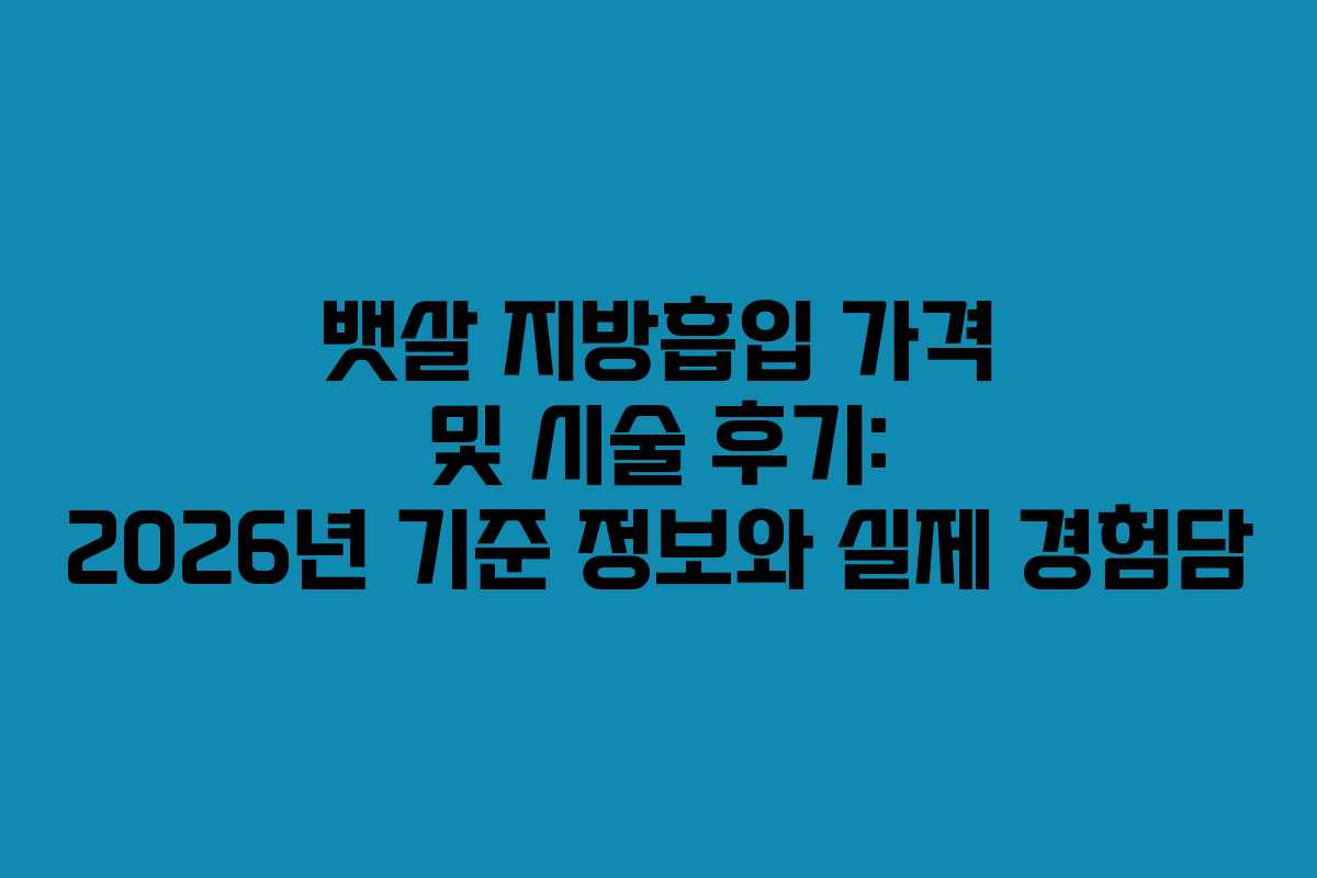 뱃살 지방흡입 가격 및 시술 후기: 2026년 기준 정보와 실제 경험담
