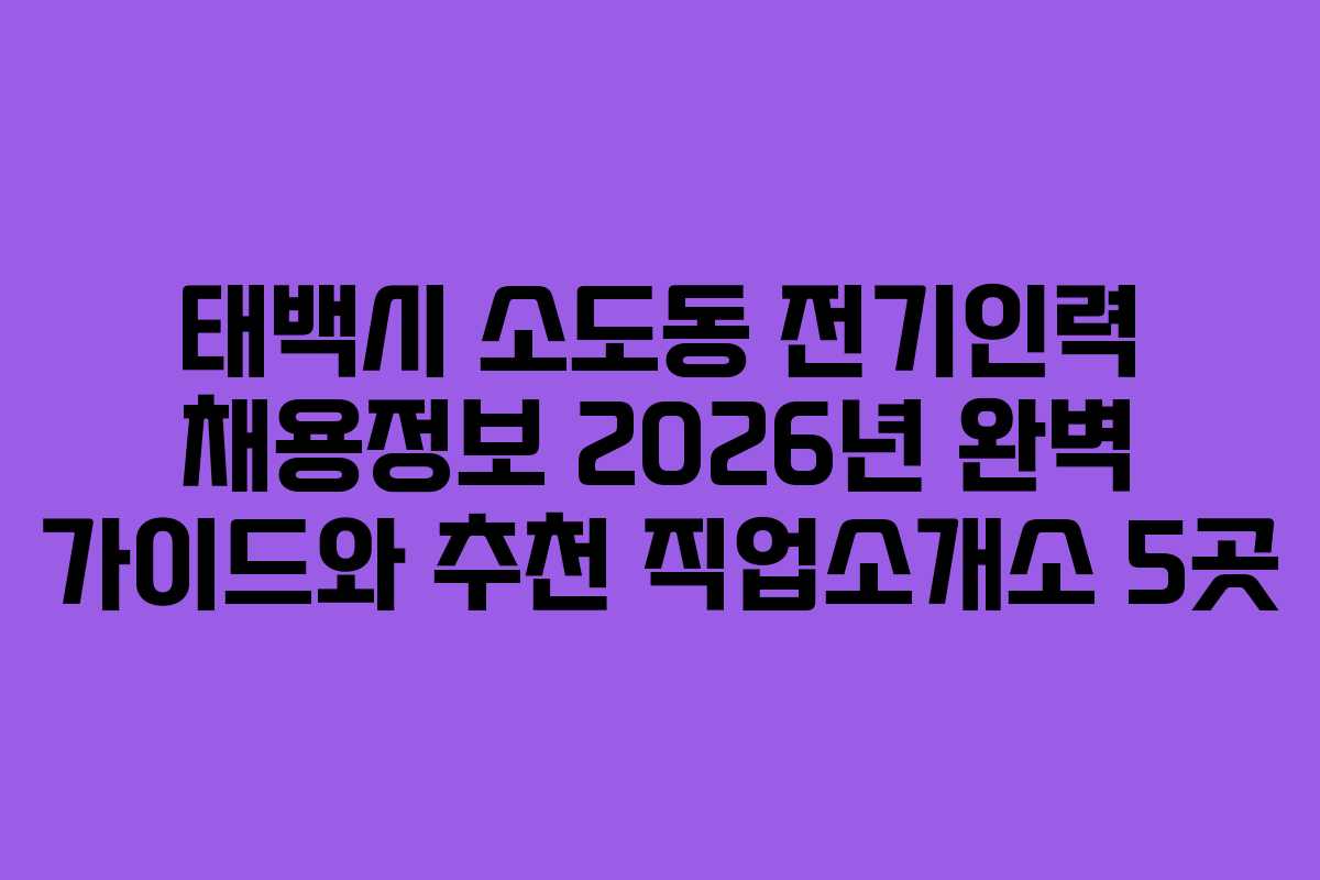 태백시 소도동 전기인력 채용정보 2026년 완벽 가이드와 추천 직업소개소 5곳