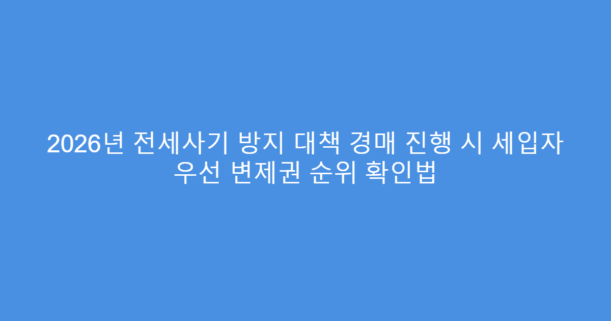 2026년 전세사기 방지 대책 경매 진행 시 세입자 우선 변제권 순위 확인법
