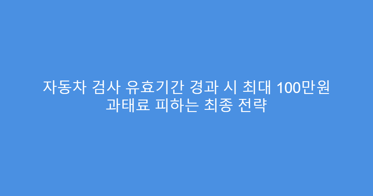 자동차 검사 유효기간 경과 시 최대 100만원 과태료 피하는 최종 전략