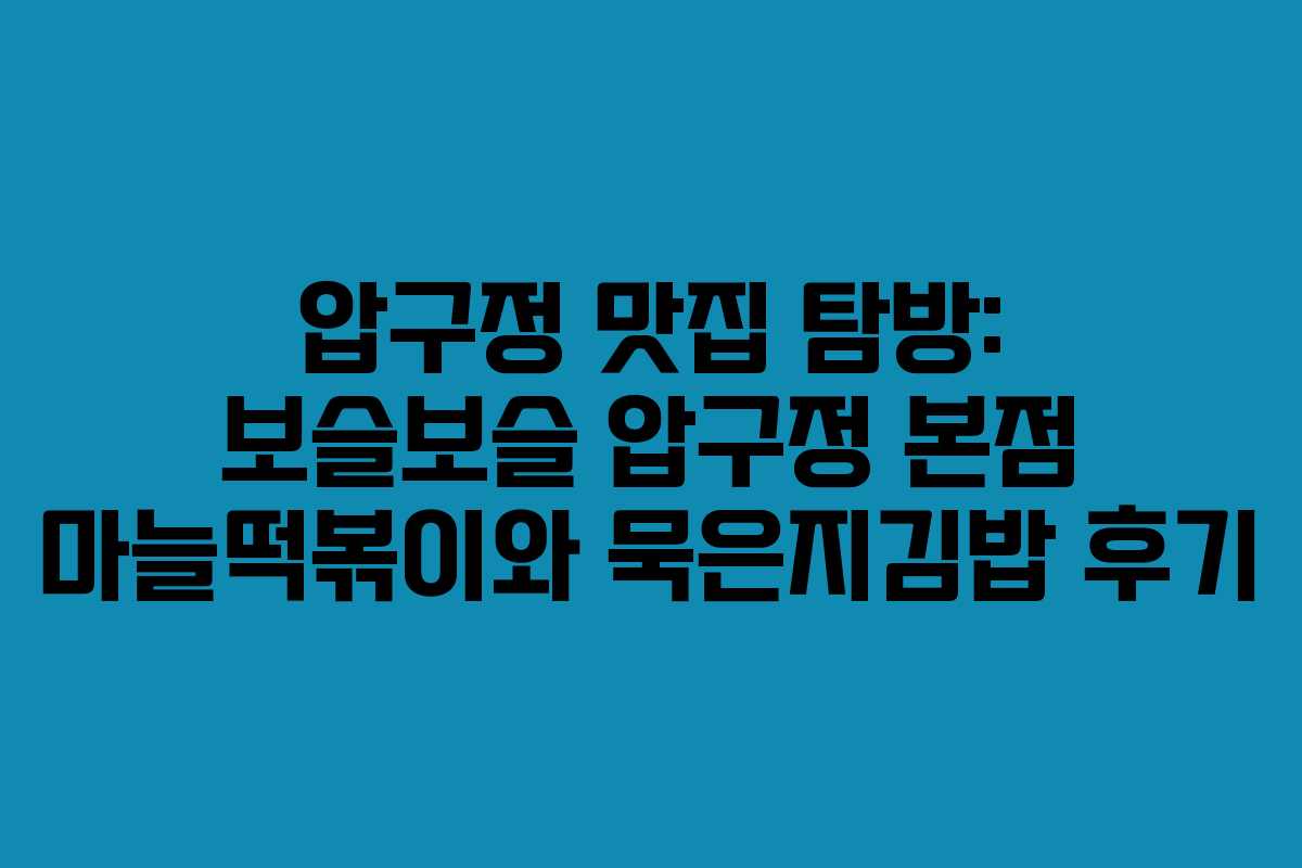압구정 맛집 탐방: 보슬보슬 압구정 본점 마늘떡볶이와 묵은지김밥 후기