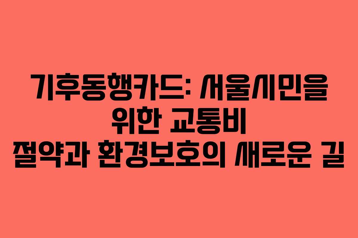 기후동행카드: 서울시민을 위한 교통비 절약과 환경보호의 새로운 길