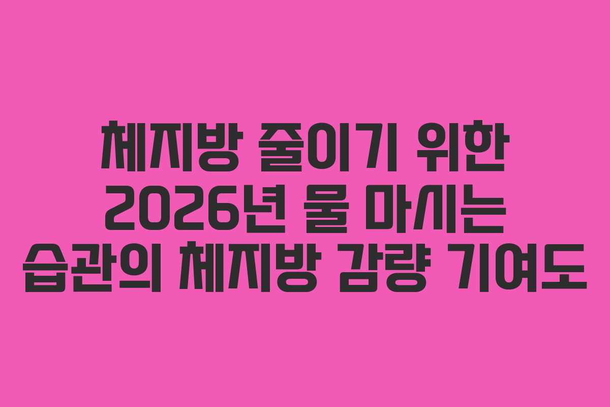 체지방 줄이기 위한 2026년 물 마시는 습관의 체지방 감량 기여도